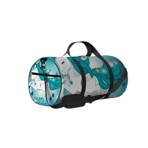 Grünes süßes Einhorn mit glitzernden Sternen, Sporttasche, Tragetasche, wasserdichte Sporttasche mit Schultergurt, Reißverschluss, 2 Seitentaschen für Männer und Frauen, Reise- und Aufbewahrungs-Umhän von NLWQEKV