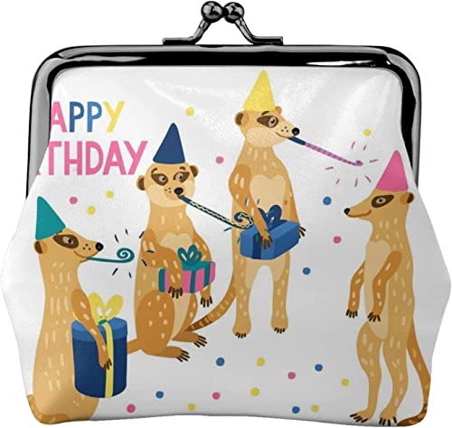 Happy Birthday süße Erdmännchen-Schnalle, Leder-Geldbörsen, Vintage-Beutel, Kiss-Lock-Wechselgeldbörse, Mini-Geldbörsen für Damen und Mädchen von NLWQEKV