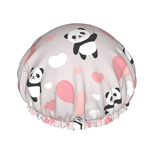 Happy Cute Panda Duschhaube für Damen, verstellbar, doppelt wasserdicht, Bade-Duschhut, Haarschutz, wiederverwendbar, Damen-Spa-Salon-Duschhut von NLWQEKV