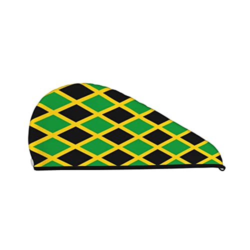 Jamaika-Tag mit Jamaika-Flagge, Korallensamt-Handtuch mit Haartrocknung, super saugfähiges, sofortiges Haartrockenwickel mit Knopf, Anti-Frizz, weiches Bad, Duschhaube, Kopftuch für Damen und Herren von NLWQEKV