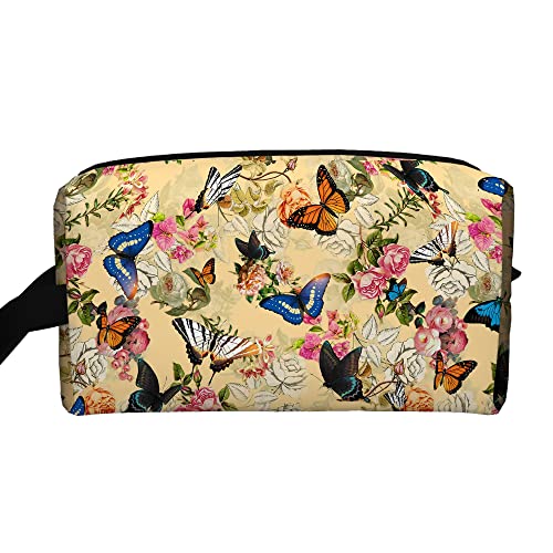 Kosmetiktasche mit Schmetterlingsblumen, großes Fassungsvermögen, Make-up-Taschen, tragbar, wasserabweisend, multifunktional, für Reisen, Kulturbeutel, Zubehör, Organizer für Frauen und Mädchen von NLWQEKV