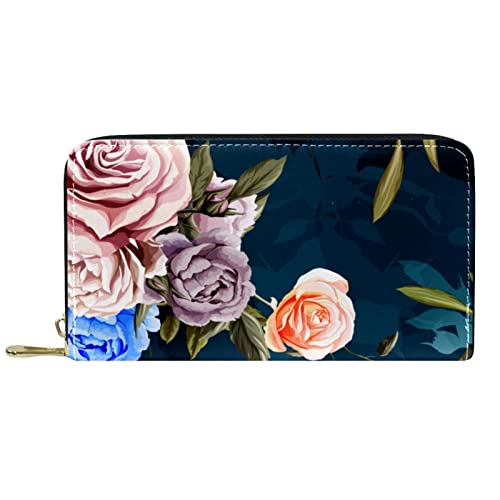 NLWQEKV Leder-Geldbörse für Herren, große Damen-Geldbörse für Karten, Blumenfarbe, Münzfach mit Reißverschluss von NLWQEKV