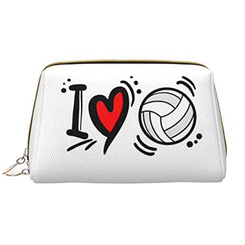 Love Volleyball Große Make-up-Tasche aus Leder, Kosmetiktasche mit Reißverschluss, Reise-Kosmetik-Organizer für Frauen und Mädchen von NLWQEKV