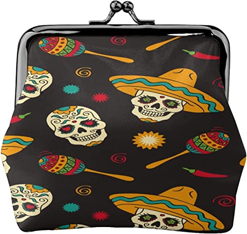 Mexiko Sugar Skull Design Schnalle Leder Münzgeldbörsen Vintage Beutel Kiss-Lock Kleingeldbörse Mini Geldbörsen für Frauen Mädchen von NLWQEKV