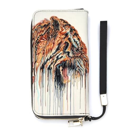 NLWQEKV Abstraktes Tigergemälde, Handgelenk-Geldbörse, Leder, Langer Kartenhalter, schmale Clutch-Handtasche für Damen von NLWQEKV