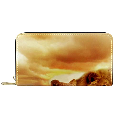 NLWQEKV Afrika Safari Löwe Paar Landschaft Steppe Geldbörse Leder Leder Reißverschluss Lange Geldbörse von NLWQEKV