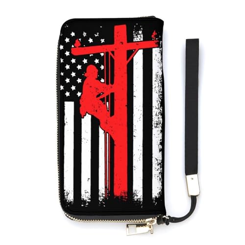 NLWQEKV American Flag Lineman Handgelenk-Geldbörse, Leder, langes Kartenfach, schmale Clutch-Handtasche für Damen von NLWQEKV