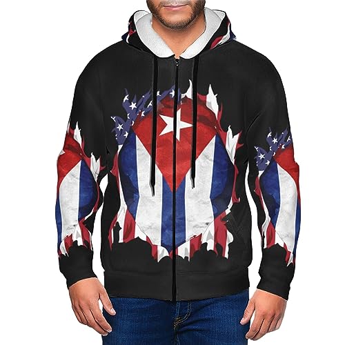 NLWQEKV Amerika-Flagge und Kuba-Flaggen, Herren-Kapuzenpullover mit durchgehendem Reißverschluss, Sportpullover, Kapuzenjacke von NLWQEKV