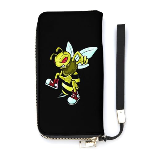 NLWQEKV Angry Bee Handgelenk-Geldbörse, Leder, langes Kartenfach, schmale Clutch-Handtasche für Damen von NLWQEKV