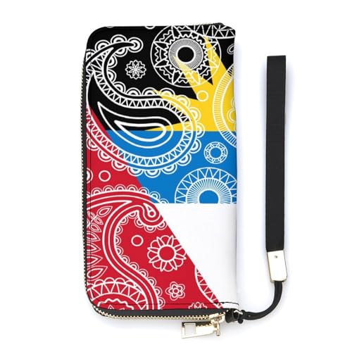 NLWQEKV Antigua und Barbuda-Paisley-Flagge, Handgelenk-Geldbörse, Leder, langes Kartenfach, schmale Clutch-Handtasche für Damen von NLWQEKV