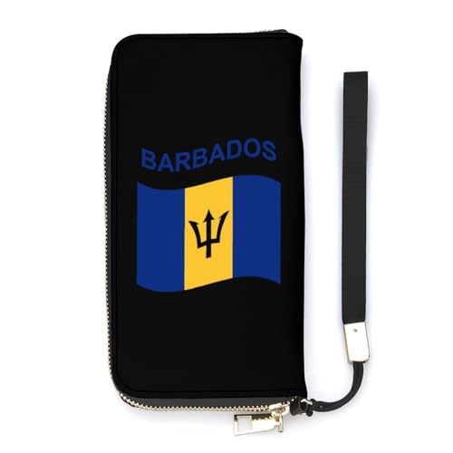 NLWQEKV Armband-Geldbörse mit Flagge von Barbados, Leder, langes Kartenfach, schmale Clutch-Handtasche für Damen von NLWQEKV