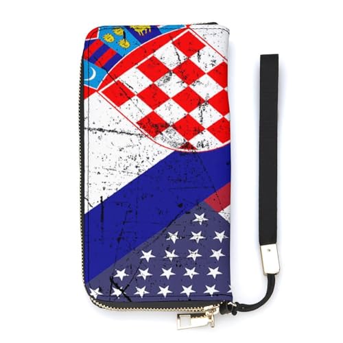 NLWQEKV Armband-Geldbörse mit kroatischer amerikanischer Flagge, Leder, langes Kartenfach, schmale Clutch-Handtasche für Damen von NLWQEKV