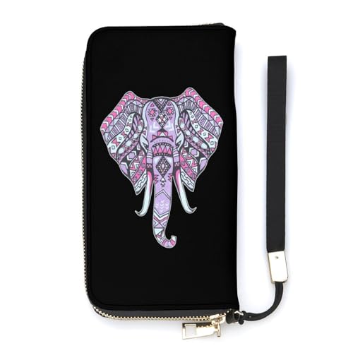 NLWQEKV Azteken-Elefant-Armband-Geldbörse, Leder, langes Kartenfach, schmale Clutch-Handtasche für Damen von NLWQEKV