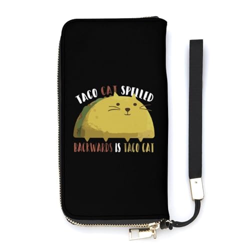 NLWQEKV Backwards ist Taco Cat Handgelenk-Geldbörse aus Leder, langes Kartenfach, schmale Clutch-Handtasche für Damen von NLWQEKV