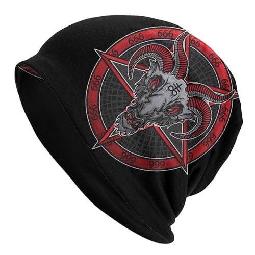 NLWQEKV Baphomet Satan Strickmütze Totenkopfmütze Slouchy Warm Damen Beanie Mütze Winter Herren Dicker Schal von NLWQEKV