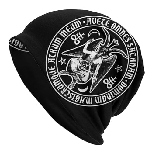 NLWQEKV Baphomet Satan Strickmütze Totenkopfmütze Slouchy Warm Damen Beanie Mütze Winter Herren Dicker Schal von NLWQEKV