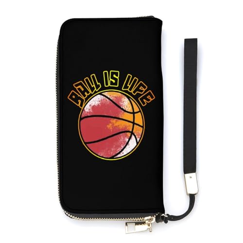 NLWQEKV Basketball is Life Handgelenk-Geldbörse, Leder, langes Kartenetui, schmale Clutch-Handtasche für Damen von NLWQEKV