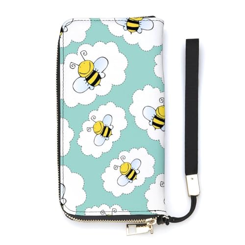 NLWQEKV Bees Armband-Geldbörse aus Leder, langes Kartenfach, schmale Clutch-Handtasche für Damen von NLWQEKV