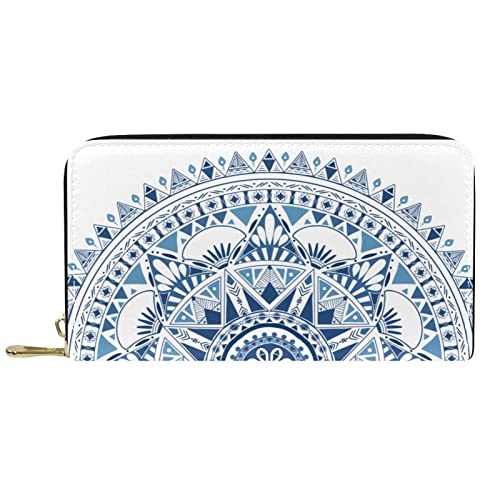 NLWQEKV Blaues Boho Muster Portemonnaie Leder Leder Reißverschluss Lange Geldbörse von NLWQEKV