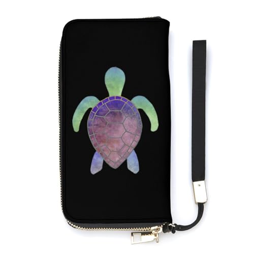 NLWQEKV Buntes Schildkröten-Armband-Geldbörse, Leder, langes Kartenfach, schmale Clutch-Handtasche für Damen von NLWQEKV