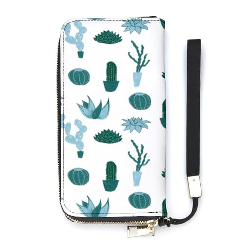 NLWQEKV Cactus Garden Handgelenk-Geldbörse, Leder, langes Kartenfach, schmale Clutch-Handtasche für Damen von NLWQEKV