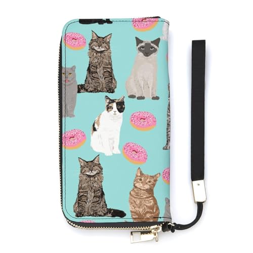 NLWQEKV Cat and Donuts Handgelenk-Geldbörse, Leder, langes Kartenfach, schmale Clutch-Handtasche für Damen von NLWQEKV