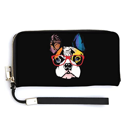 NLWQEKV Coole französische Bulldogge, Hund, Unisex, Leder-Geldbörse, großes Fassungsvermögen, Clutch, Handytasche, Geldbörse, Kreditkartenetui mit Handgelenkschlaufe von NLWQEKV