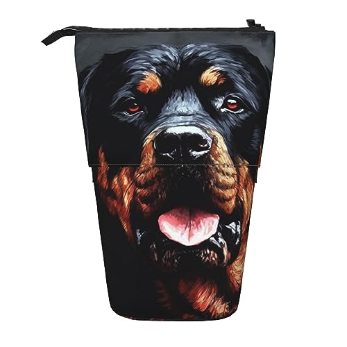 NLWQEKV Cooler Rottweiler-Hund, Kunstdruck, Federmäppchen, Stand-up-Federmäppchen, langlebig, Teleskop-Stifttasche, Make-up-Tasche für Bürobedarf von NLWQEKV