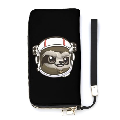 NLWQEKV Faultier-Astronauten-Armband-Geldbörse, Leder, langes Kartenfach, schmale Clutch-Handtasche für Damen von NLWQEKV