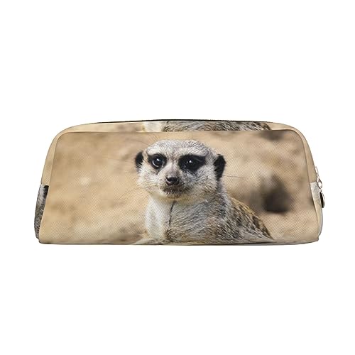 NLWQEKV Federmäppchen aus Leder, Erdmännchen-Tier-Motiv, Federmäppchen, Schreibwaren-Tasche, Organizer von NLWQEKV