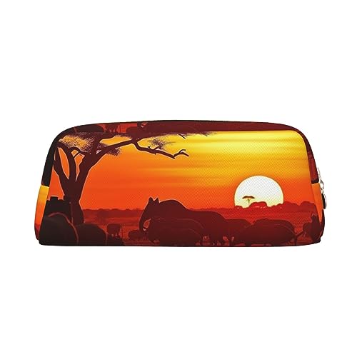 NLWQEKV Federmäppchen aus Leder, afrikanischer Tier-Sonnenuntergang-Druck, Federmäppchen, Federmäppchen, Leder-Bleistiftbeutel, Schreibwaren-Tasche, Organizer von NLWQEKV