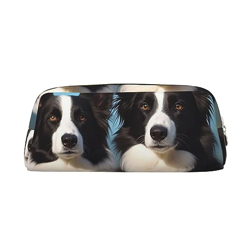 NLWQEKV Federmäppchen aus Leder mit Border-Collie-Aufdruck, Federmäppchen, Federmäppchen, Leder-Bleistiftbeutel, Schreibwaren-Tasche, Organizer von NLWQEKV