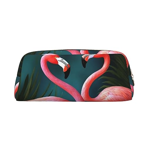 NLWQEKV Federmäppchen aus Leder mit Flamingo-Blumen-Aufdruck, Federmäppchen, Federmäppchen, Leder-Bleistiftbeutel, Schreibwaren-Tasche, Organizer von NLWQEKV