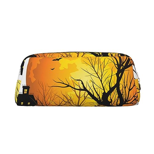 NLWQEKV Federmäppchen aus Leder mit Halloween-Kürbis-Aufdruck, Federmäppchen, Federmäppchen, Federmäppchen, Schreibwaren-Tasche, Organizer von NLWQEKV