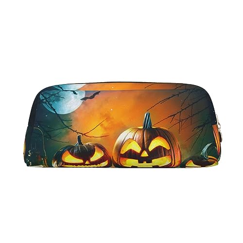 NLWQEKV Federmäppchen aus Leder mit Halloween-Kürbis-Aufdruck, Federmäppchen, Federmäppchen, Federmäppchen, Schreibwaren-Tasche, Organizer von NLWQEKV