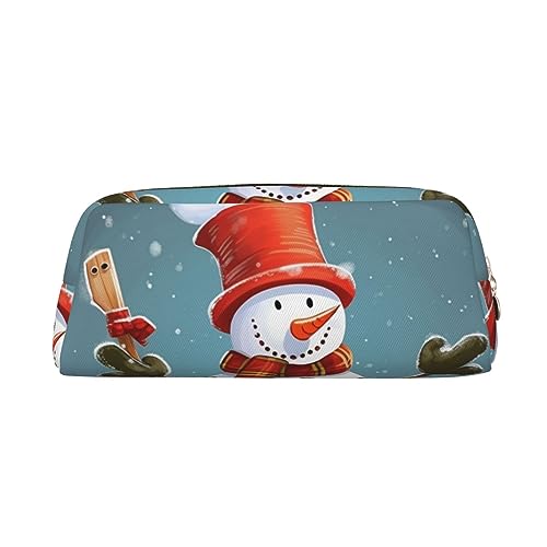 NLWQEKV Federmäppchen aus Leder mit Weihnachts-Schneemann-Aufdruck, Stiftetui, Federmäppchen, Leder-Bleistiftbeutel, Schreibwaren-Tasche, Organizer von NLWQEKV