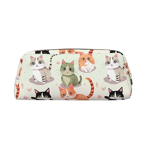 NLWQEKV Federmäppchen aus Leder mit niedlichem Cartoon-Katzen-Aufdruck, Federmäppchen, Federmäppchen, Leder-Bleistiftbeutel, Schreibwaren-Tasche, Organizer von NLWQEKV