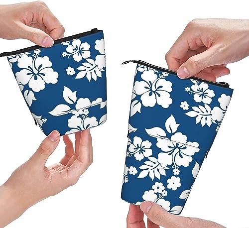NLWQEKV Federmäppchen mit Hawaii-Blumenmuster, Stehmäppchen, Teleskop-Briefpapier-Stiftetui, Stehmäppchen mit Reißverschluss von NLWQEKV