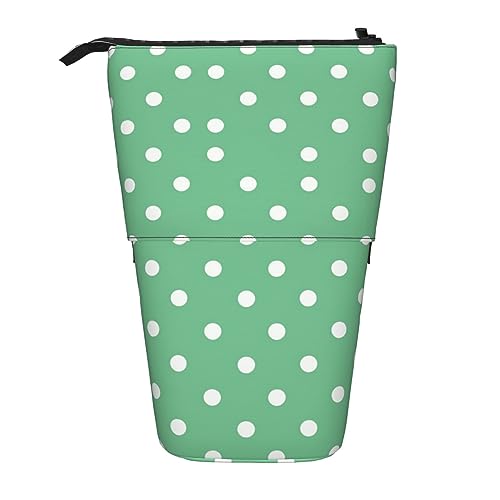 NLWQEKV Federmäppchen mit grünem Polka-Dots-Druck, Stand-Up-Federmäppchen, langlebig, Teleskop-Stifttasche, Make-up-Tasche für Bürobedarf von NLWQEKV