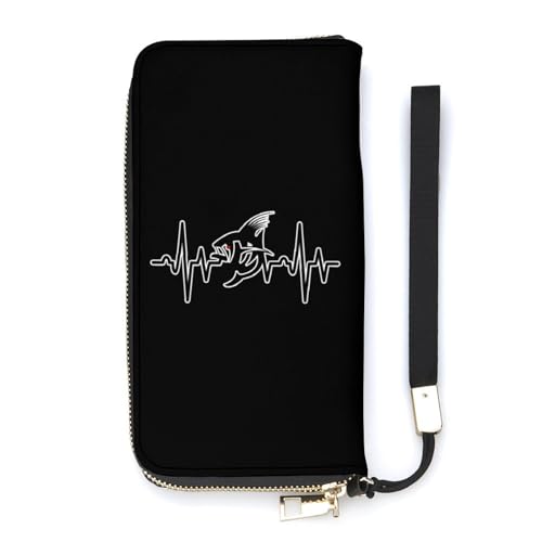 NLWQEKV Fishing Life Heartbeat Armband-Geldbörse aus Leder, langes Kartenfach, schmale Clutch-Handtasche für Damen von NLWQEKV