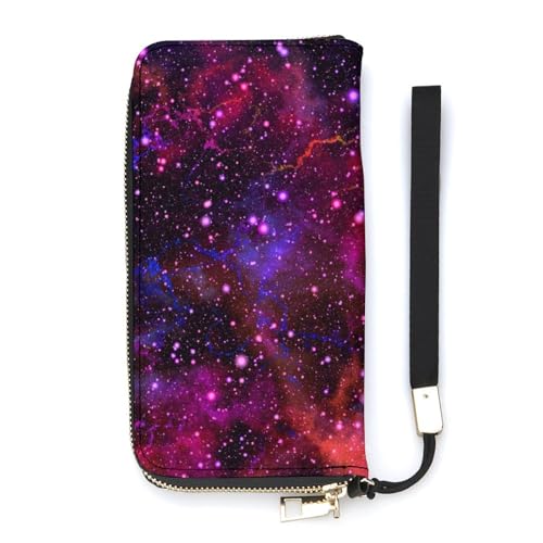 NLWQEKV Funky Galaxy Handgelenk-Geldbörse, Leder, langes Kartenfach, schmale Clutch-Handtasche für Damen von NLWQEKV