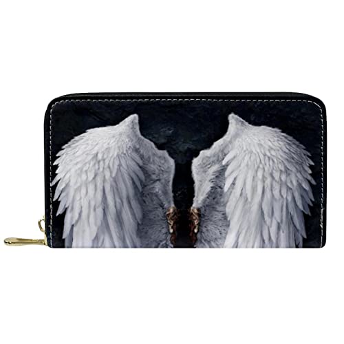 NLWQEKV Gebrochene Engelsflügel-Geldbörse aus Leder, Lange Geldbörse mit Reißverschluss von NLWQEKV