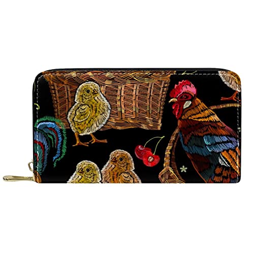 NLWQEKV Geldbörse Leder Hahn Hühner Leder Reißverschluss Lange Geldbörse von NLWQEKV