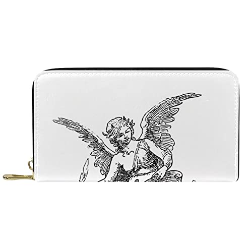 NLWQEKV Geldbörse Leder Leder Reißverschluss Lange Geldbörse Vintage Zeichnung Engel von NLWQEKV