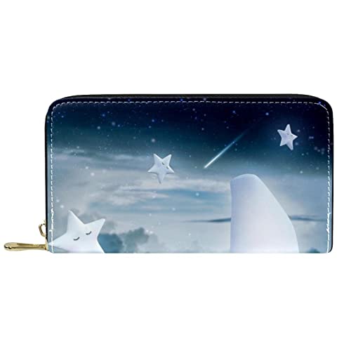 NLWQEKV Geldbörse Leder Mond Stern Sternenhimmel Leder Reißverschluss Lange Geldbörse von NLWQEKV
