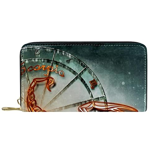 NLWQEKV Geldbörse aus Leder, Skorpion, Sternzeichen, Horoskop, Astrologie, Symbol, Leder, Reißverschluss, Lange Geldbörse von NLWQEKV