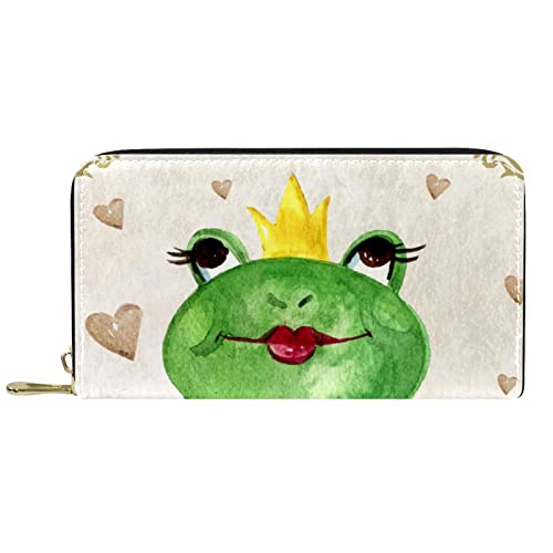 NLWQEKV Geldbörse aus Leder, mit Reißverschluss, Lange Geldbörse, Aquarell, süßer Frosch von NLWQEKV