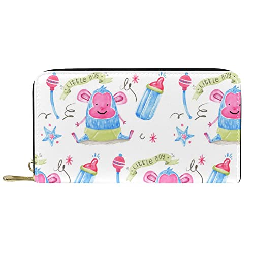 NLWQEKV Geldbörse aus Leder für kleine Jungen, Affen-Feeder, Lange Geldbörse aus Leder mit Reißverschluss von NLWQEKV