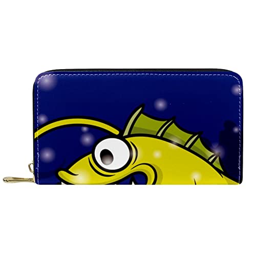 NLWQEKV Geldbörse aus Leder mit Reißverschluss, Lange Geldbörse, Gelb, Anglerfisch von NLWQEKV