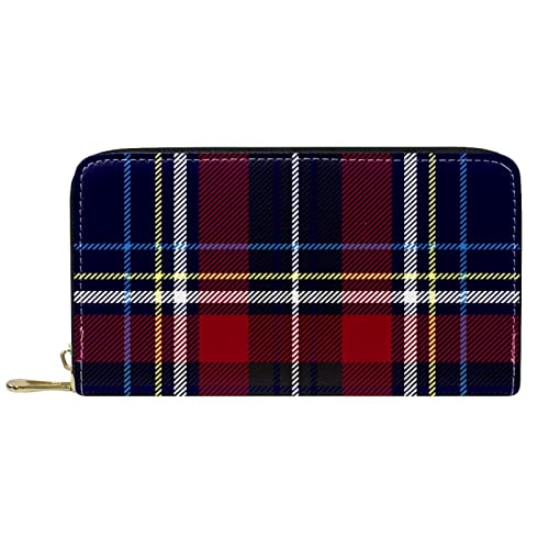 NLWQEKV Geldbörse aus Leder mit Reißverschluss, Lange Geldbörse, Karomuster, Blau von NLWQEKV
